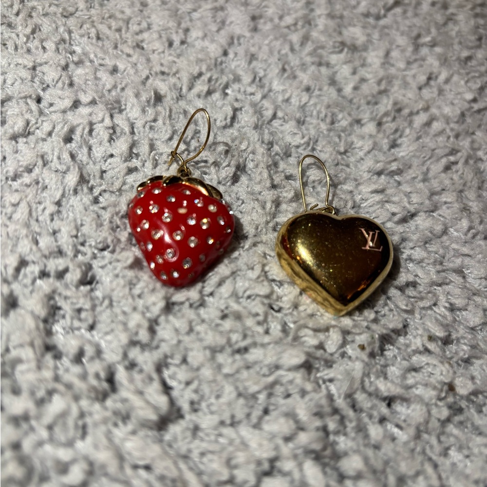 Louis Vuitton Red and Gold Heart Earrings